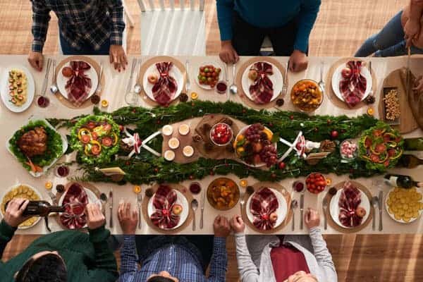 Christmas dinner laid out on the table