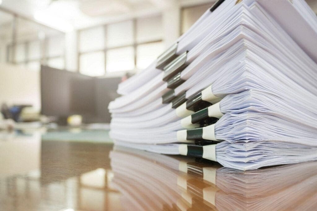 Bunches of paper stacked together